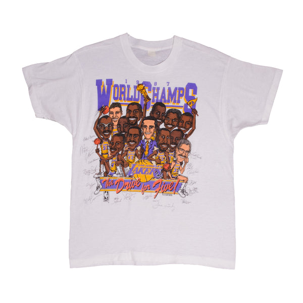 Vintage NBA Los Angeles Lakers World Champs 1987 Tee Shirt Size Medium With Single Stitch Sleeves 