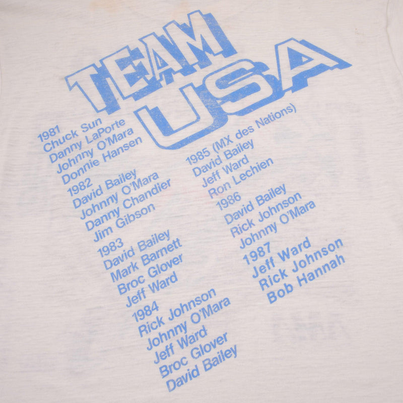Vintage AMA Motocross Team Usa Nations Tour France 1987 Tee Shirt Size Medium With Single Stitch Sleeves