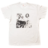Vintage Nirvana With Kurt Cobain Tee Shirt 1990 Size Medium Made In USA With Single Stitch Sleeves. WHITE