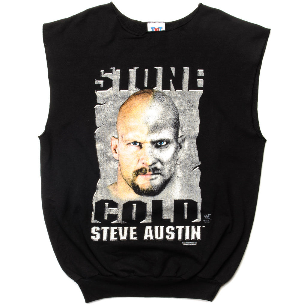 Vintage WWF World Wrestling Federation Stone Cold Steve Austin Sleeveless Sweatshirt 1998 Size Medium. BLACK