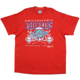 Vintage MLB Philadelphia Phillies  World Series Champion Tee Shirt 1993 Size XL Made In USA with single stitch sleeves. red