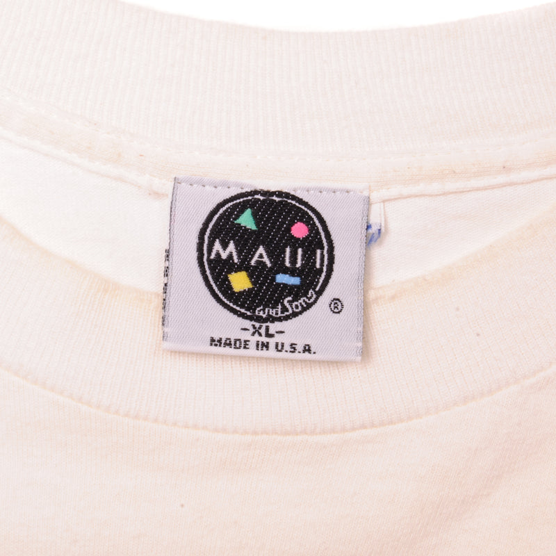 Vintage Maui World Team Surf Maui and Sons Tee Shirt 1990 Size XLarge Made In USA with single stitch sleeves.
