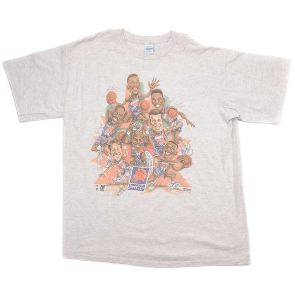 Vintage NBA Phoenix Suns Tee Shirt 1990S Size Large Made In USA With Single Stitch Sleeves. GREY