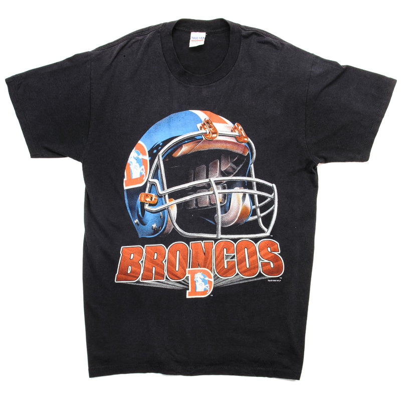 Vintage NFL Denver Broncos Tee Shirt 1996 Size Medium With Single Stitch Sleeves. BLACK