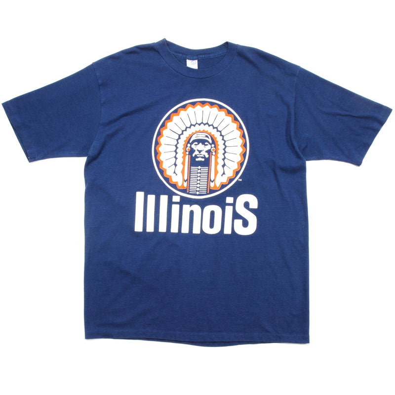 Vintage Illinois University Tee Shirt Size Large Made In USA with single stitch sleeves. blue