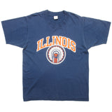 Vintage Champion Illinois University Tee Shirt Size Medium Early 1980S-1990 Made In USA With Single Stitch Sleeves. BLUE