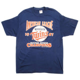 Vintage MLB Minnesota Twins Western Division Champions Tee Shirt 1987 Size Large Made In USA. blue