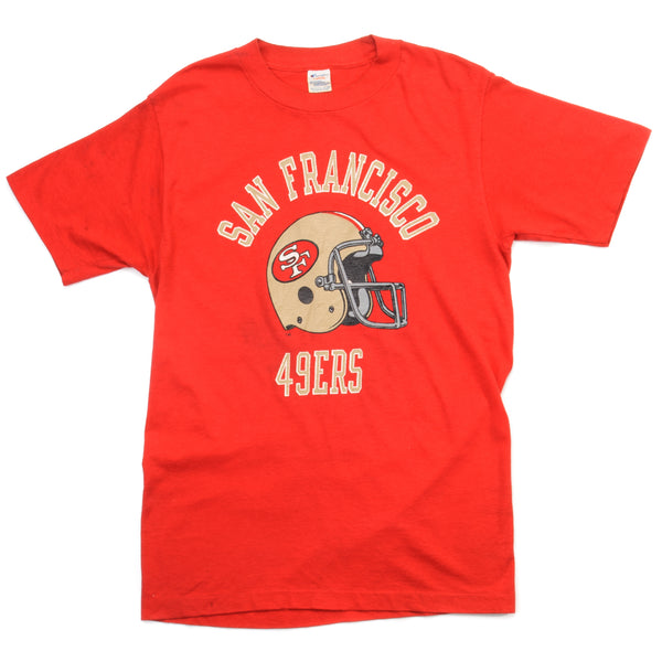 Vintage Champion NFL San Francisco 49ERS Tee Shirt Early 1980S-1990 Size Small Made In USA With Single Stitch Sleeves. RED