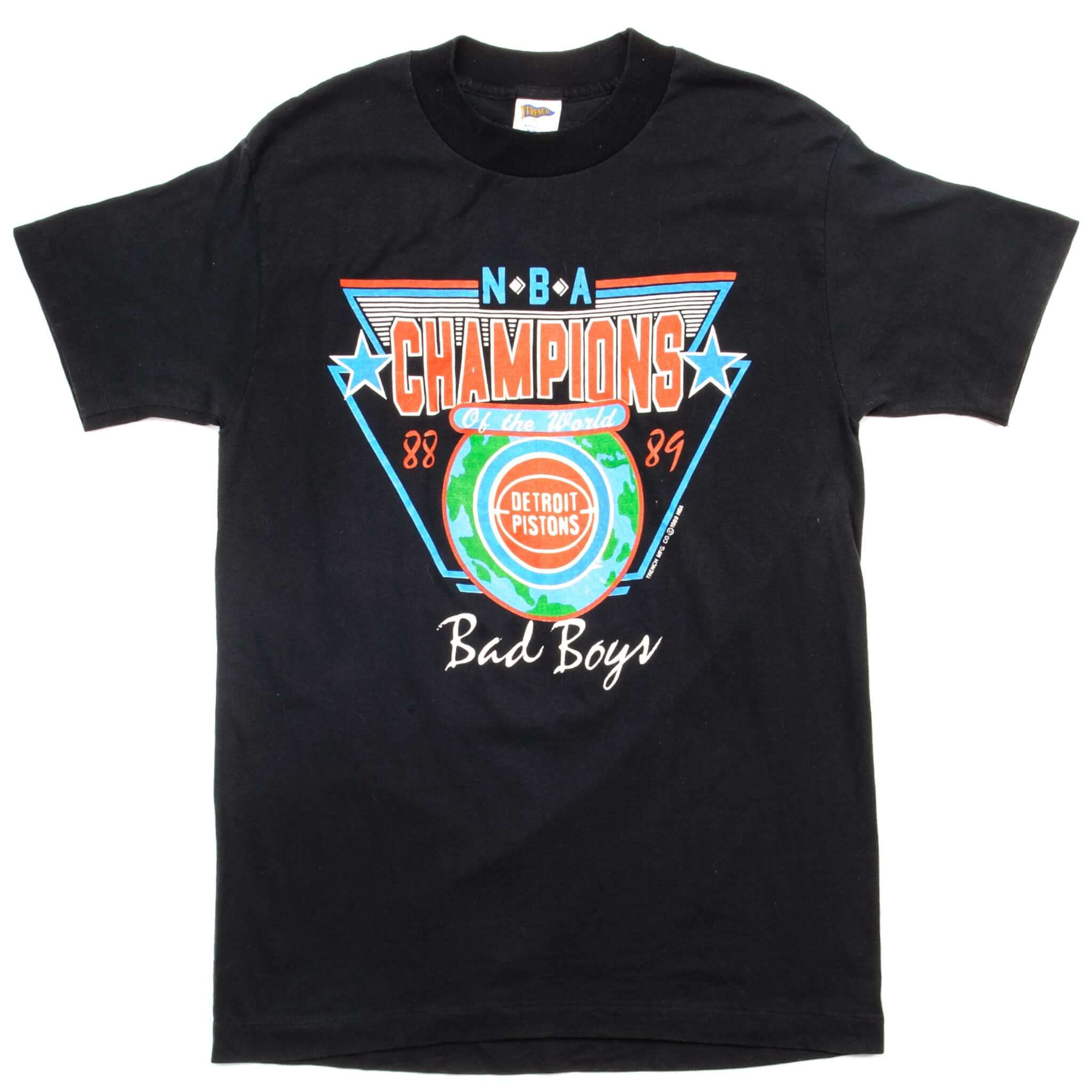 Vintage NBA Detroit Pistons Tee Shirt 1989 Size Small Made In USA With Single Stitch Sleeves. BLACK