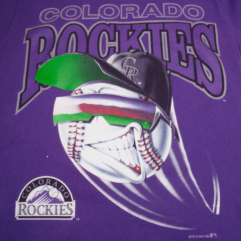 Vintage Purple MLB Colorado Rockies Tee Shirt 1994 Size Medium Made In USA With Single Stitch Sleeves 