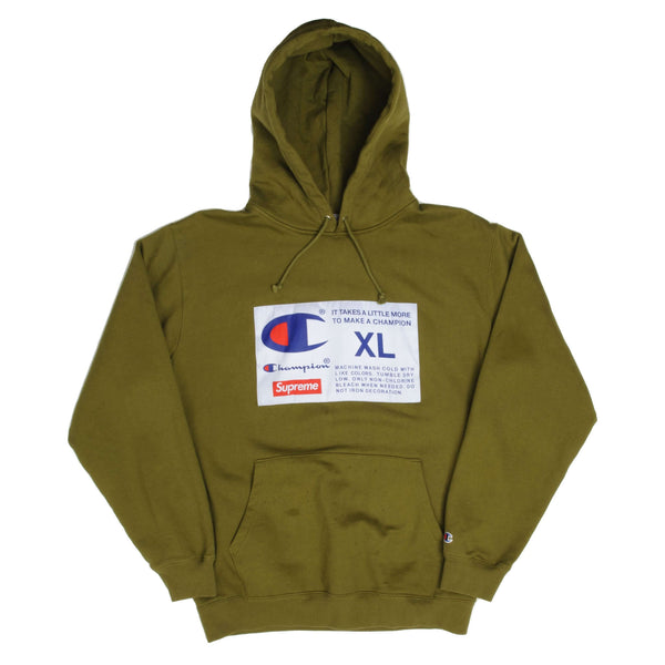 Champion X Supreme Big Label Sweatshirt Hoodie FW18 Size XL