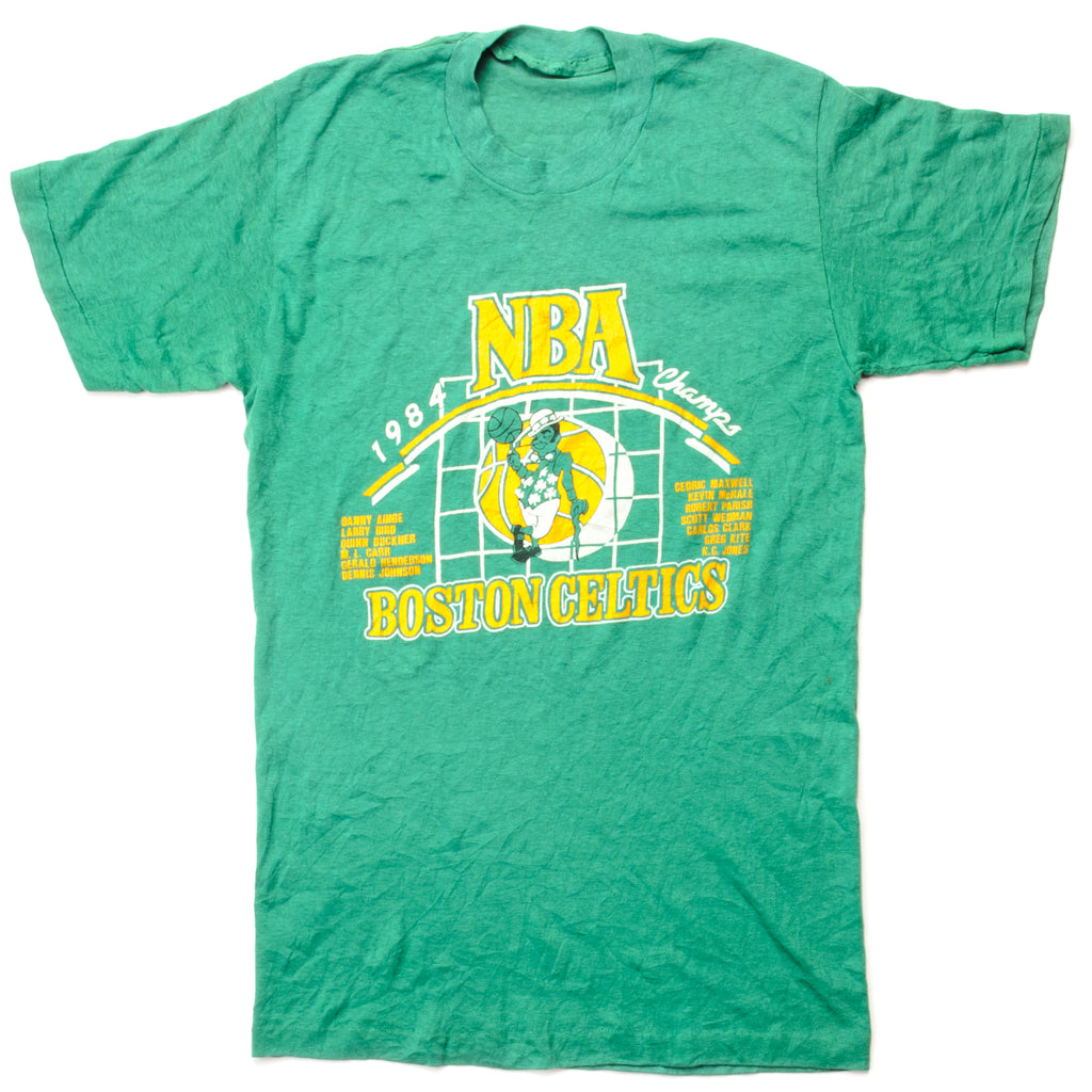 Vintage NBA Champs Boston Celtics Tee Shirt 1984 Size XS with single stitch sleeves. green