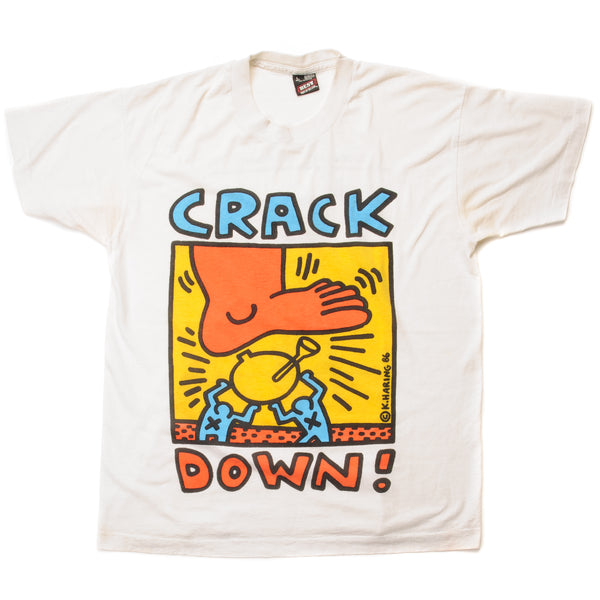 Vintage Keith Haring Crack Down ! The March Of Dimes Presents...YO BABY IV Tee Shirt 1986 Size Medium Made In USA With Single Stitch Sleeves. WHITE