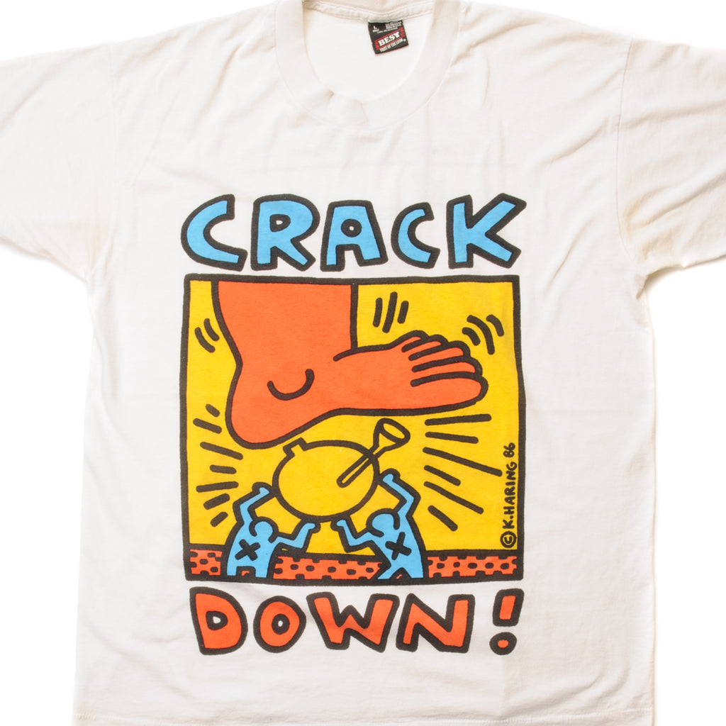 VINTAGE KEITH HARING CRACK DOWN ! TEE SHIRT 1986 SIZE MEDIUM MADE IN USA
