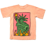 Vintage Keith Haring Statue Of Liberty Tee Shirt 1986 Size Medium Made In USA. ORANGE