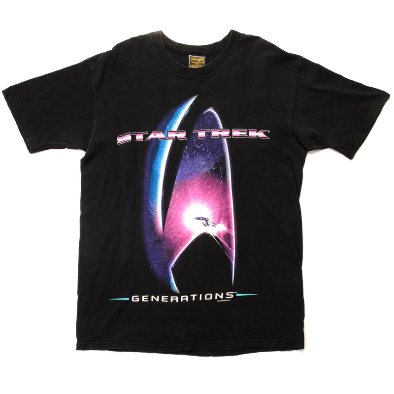 Vintage Star Trek Generations Tee Shirt 1994 Size Large With Single Stitch Sleeves. BLACK