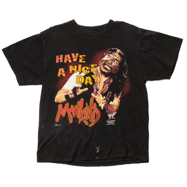 Vintage World Wrestling Federation Mankind Have A Nice Day Tee Shirt 1999 Size Small. black