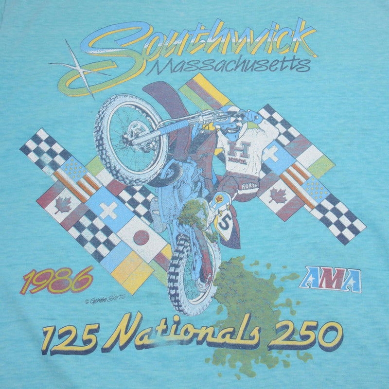 Vintage AMA Southwich Massachusetts 125 Nationals 250 1986 Tee Shirt Size Medium Made In USA With Single Stitch Sleeves