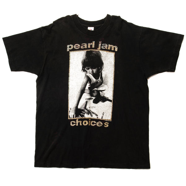 Vintage Pearl Jam Choices 9 Out Of 10 Kids Prefer Crayons To Guns Tee Shirt 1992 Size XL Made In USA With Single Stitch Sleeves. BLACK