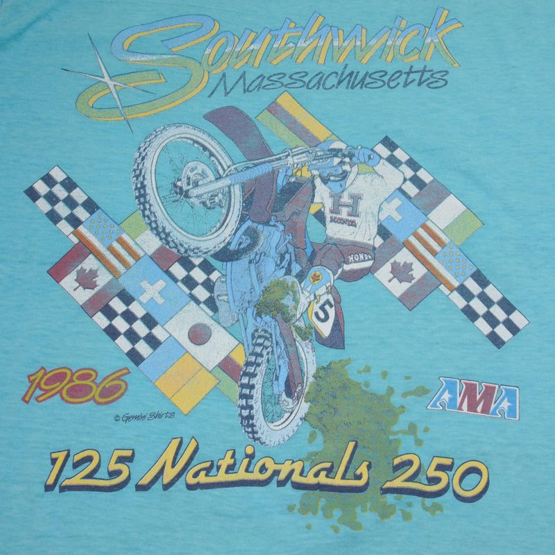 Vintage AMA Southwich Massachusetts 125 Nationals 250 1986 Tee Shirt Size Medium Made In USA With Single Stitch Sleeves