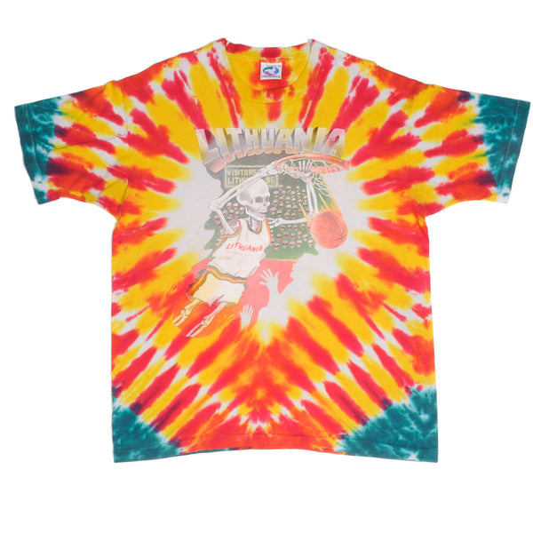 Vintage Tie-Dye Grateful Dead Lithuania Bronze Medal Winner Barcelona 1992 Tee Shirt Size XL Made USA With Single Stitch Sleeves