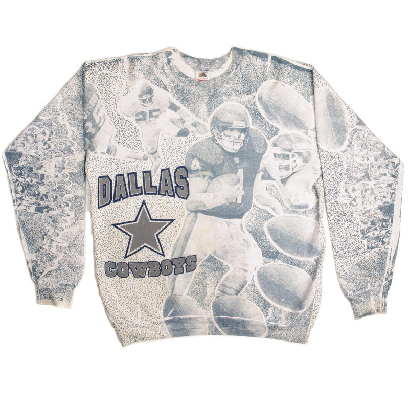 Vintage NFL Dallas Cowboys All Over Print Sweatshirt Size XL Made In USA.