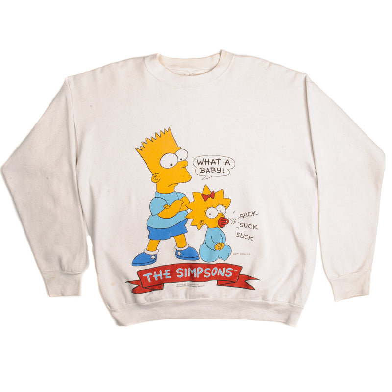 Vintage The Simpsons Bart And Maggie What A Baby Sweatshirt 1990 Size XL Made In USA. WHITE