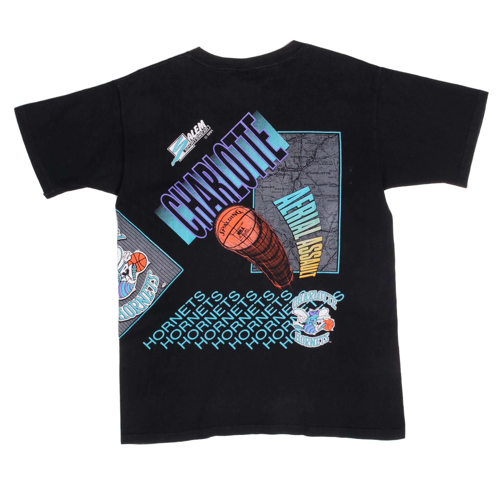 Vintage NBA All Over Print Charlotte Hornets Tee Shirt 1992 Size Large With Single Stitch Sleeves Made In USA