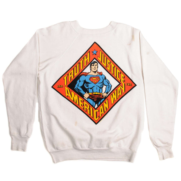 Vintage Superman Truth Justice And The American Way Sweatshirt 1987 Size Large Made In USA. WHITEVintage Superman Truth Justice And The American Way Sweatshirt 1987 Size Large Made In USA.