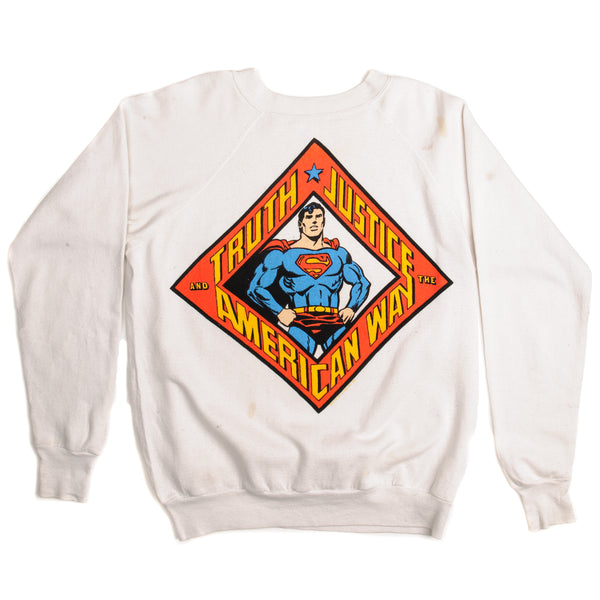 Vintage Superman Truth Justice And The American Way Sweatshirt 1987 Size Large Made In USA. WHITE