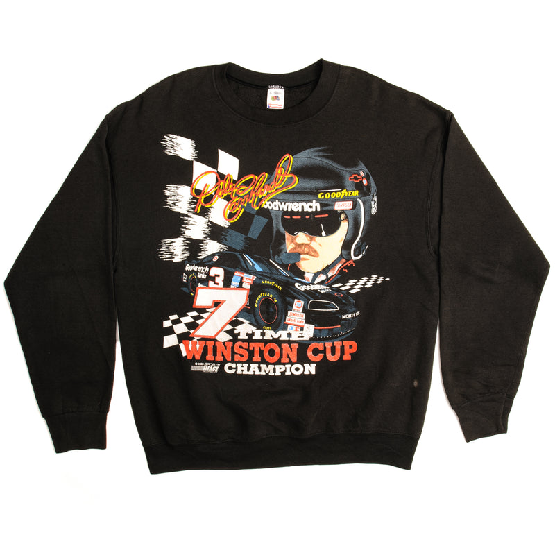 Vintage Nascar Dale Earnhardt 7 Time Winston Cup Champion Sweatshirt 1995 Size XL Made In USA. BLACK