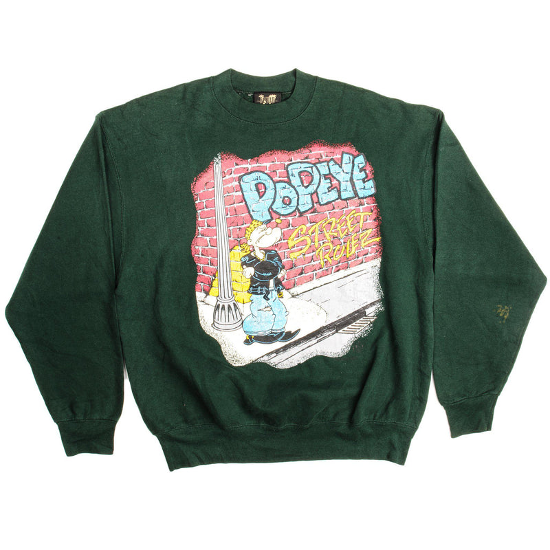 Vintage Popeye Street Rulez Sweatshirt Size XL Made In USA. GREEN