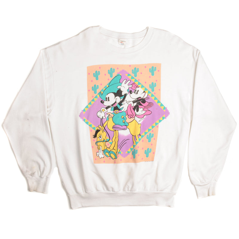 Vintage Disney Mickey And Minnie On An Horse Sweatshirt Size XL Made In USA. WHITE