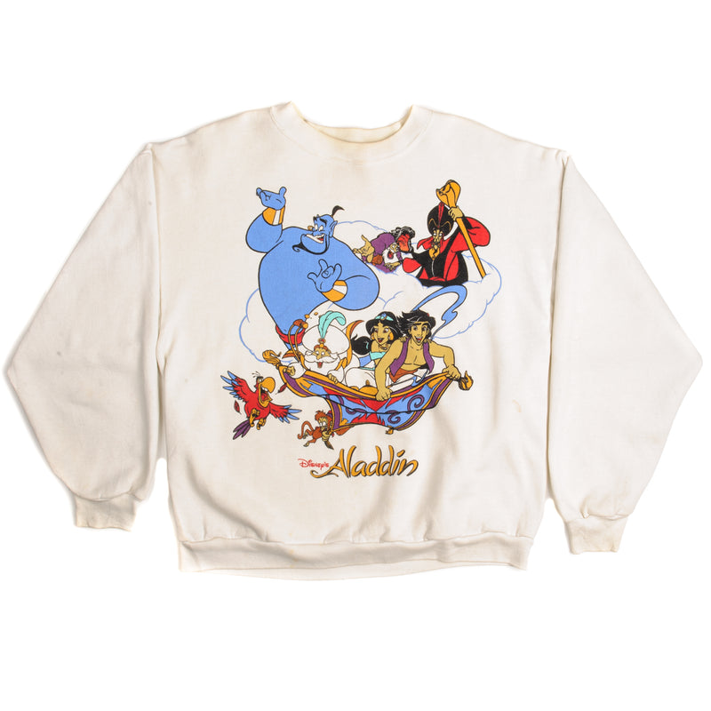 Vintage Disney Aladdin Sweatshirt 1990S Size Large Made In USA. WHITE