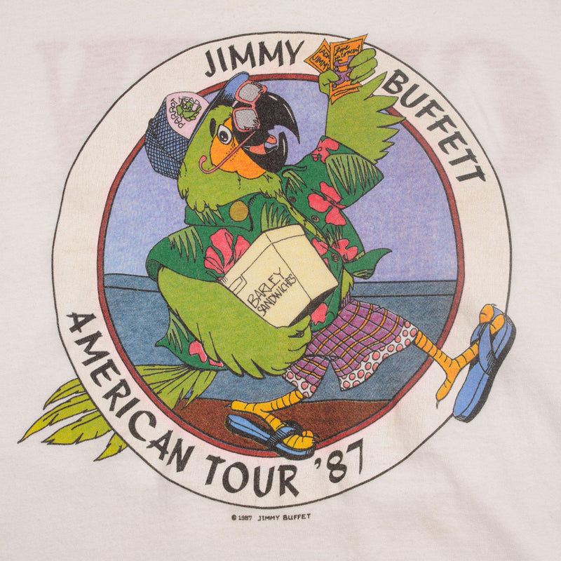 VINTAGE JIMMY BUFFETT AMERICAN TOUR CREW TEE SHIRT 1987 SIZE LARGE MADE IN USA