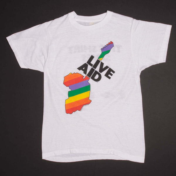 CAMISETA VINTAGE DEL FESTIVAL DE CONCIERTOS DE LA FUNDACIÓN LIVE AID DE 1985, EN TAMAÑO PEQUEÑO, FABRICADA EN EE. UU.