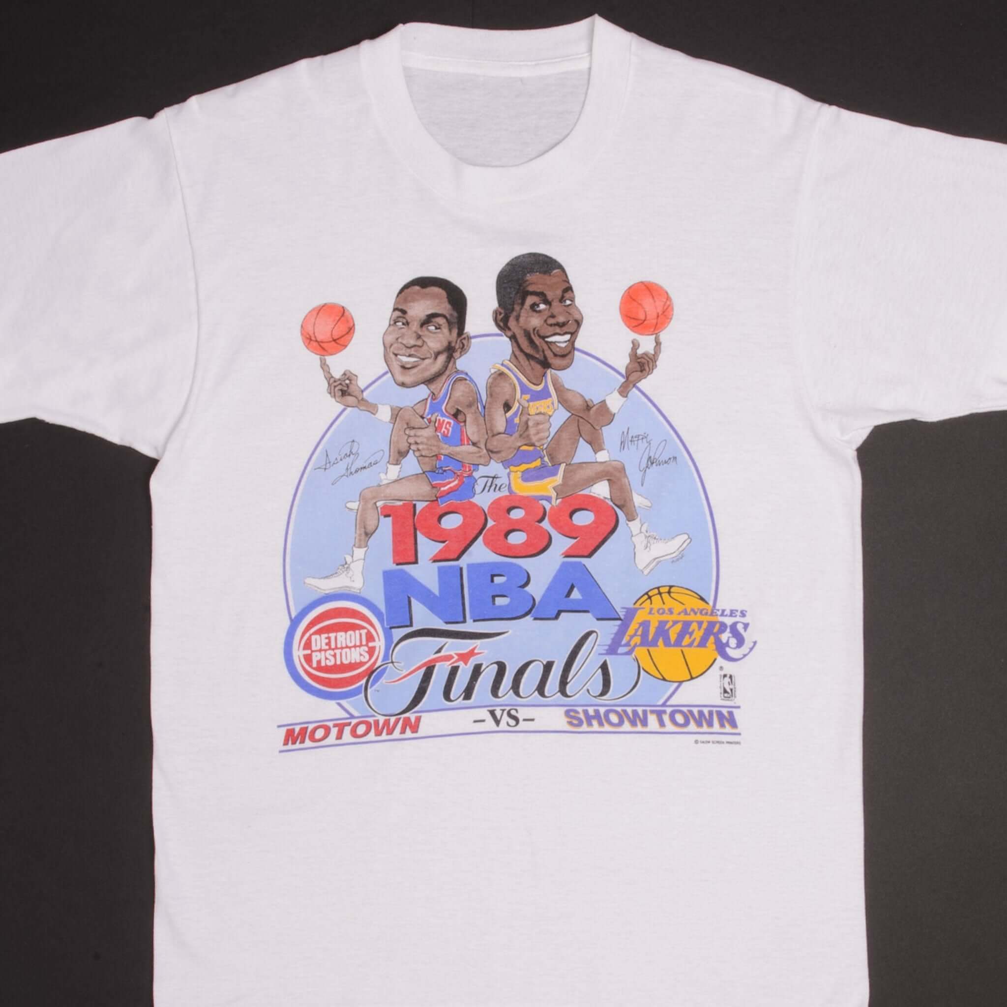 VINTAGE NBA DETROIT PISTONS VS LOS ANGELES LAKERS TEE SHIRT 1989 SIZE MEDIUM
