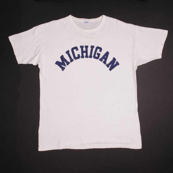 Vintage Champion Michigan University Tee Shirt Early 1980S Size XL Made In USA With Single Stitch Sleeves