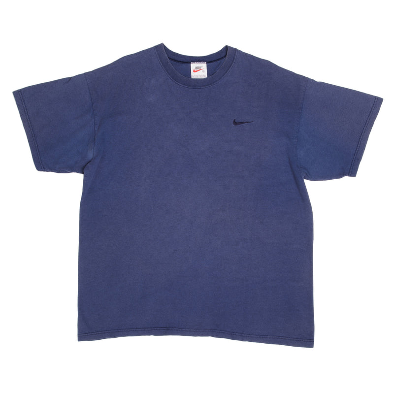 Vintage Nike Small Swoosh Embroidered Blue Striped Tee Shirt Late 1990s Size XL Made In USA