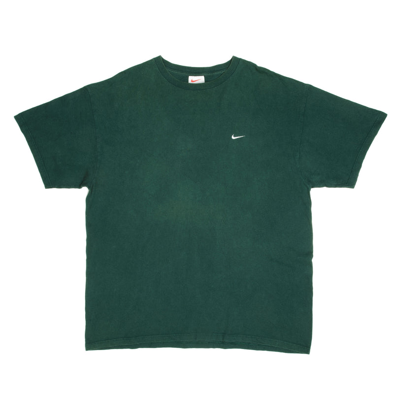 Vintage Nike Small Swoosh Embroidered Green Tee Shirt Late 1990s Size XL Made In USA