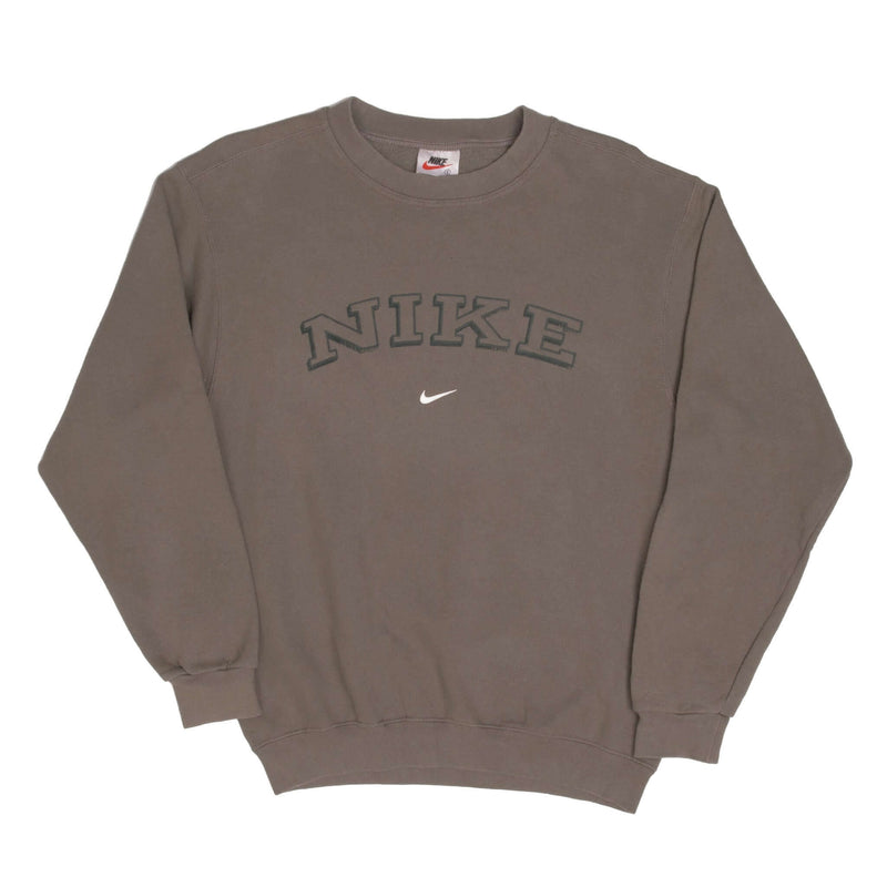 Vintage Beige Brown Nike Swoosh Spellout Crewneck Sweatshirt 1990S Size Small Made In USA