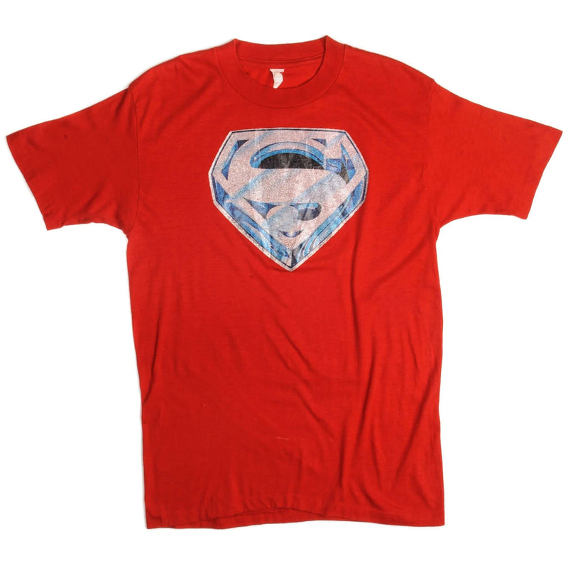 Vintage Superman Tee Shirt Size Small Made In USA With Single Stitch Sleeves. RED