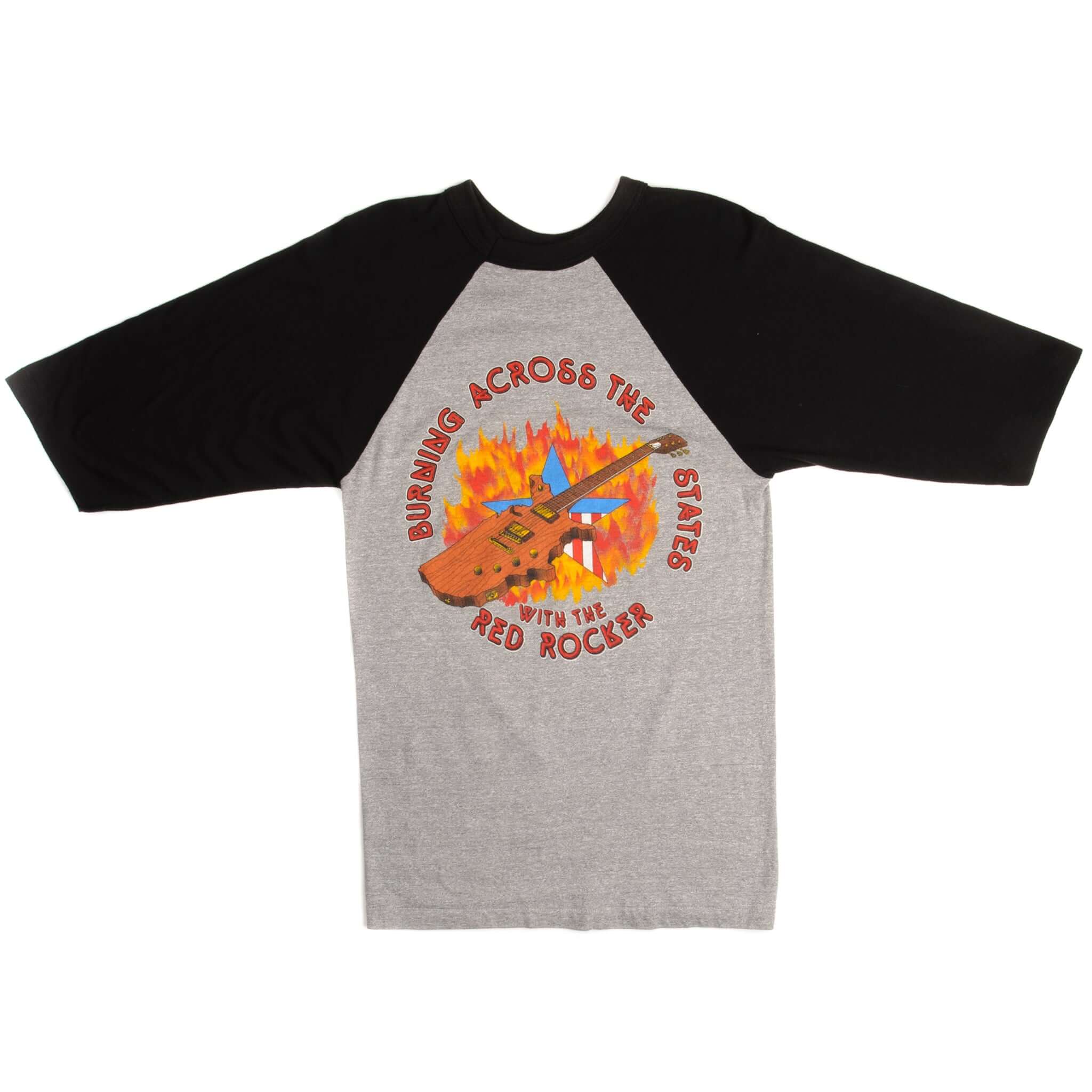Vintage Sammy Hagar Burning Across The States With The Red Rocker Raglan Tee Shirt 1983 Size Small Made In USA With Single Stitch Sleeves. grey