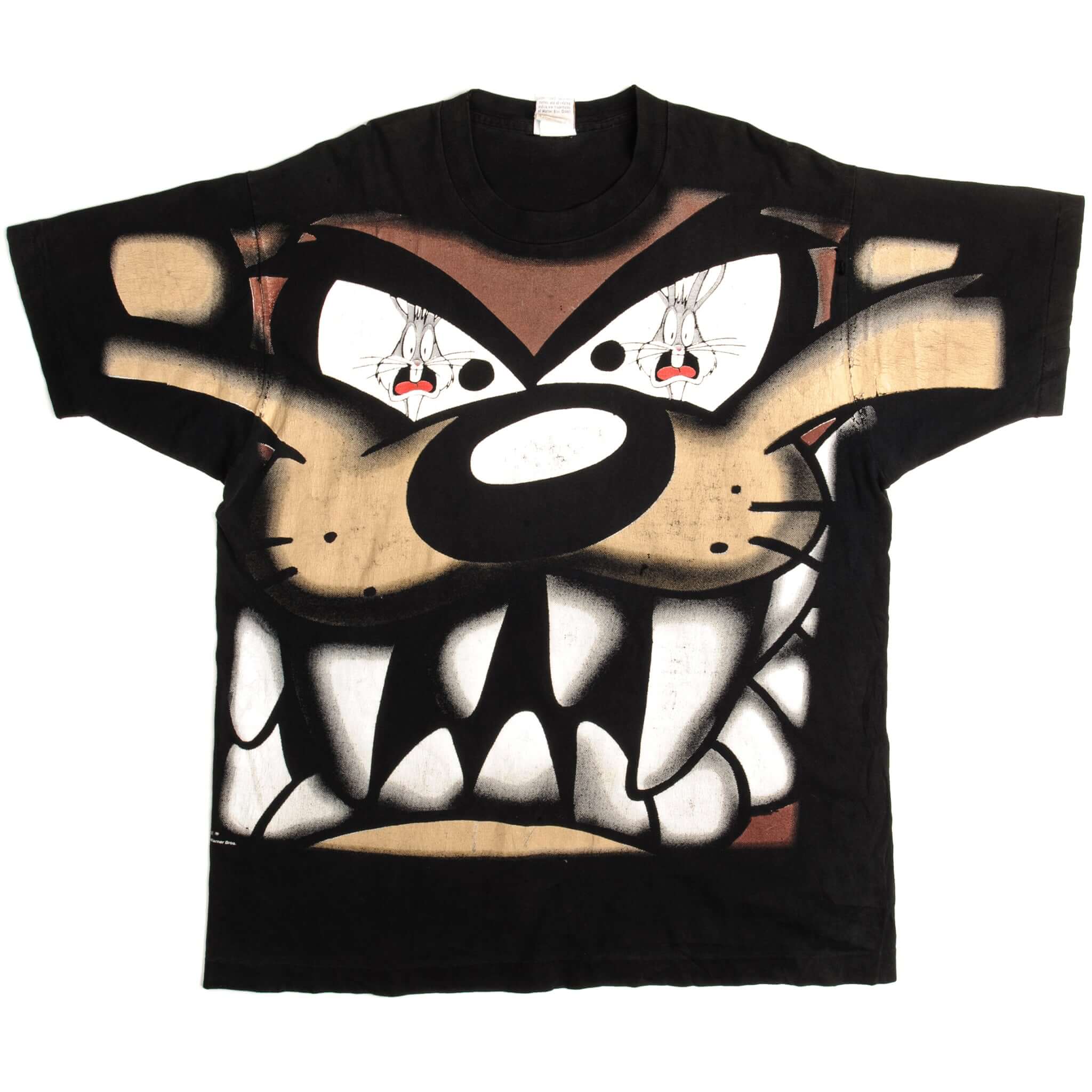 Vintage Looney Tunes Taz and Bugs Bunny Tee Shirt 1997 Size Large Made In USA with single stitch sleeves. Black
