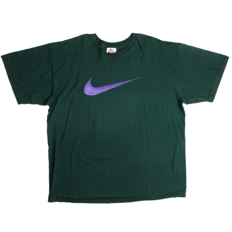 Vintage Nike With Purple Swoosh Tee Shirt 1990S Size XL Made In USA. GREEN
