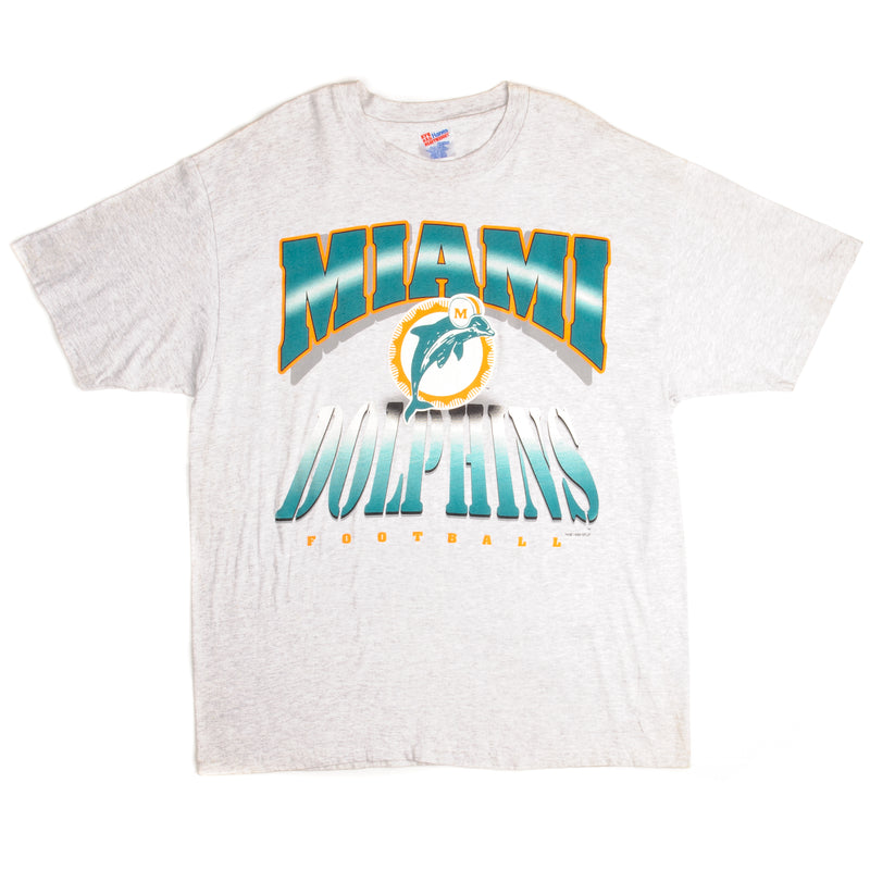 Vintage NFL Miami Dolphins Tee Shirt 1995 Size XL With Single Stitch Sleeves. GREY