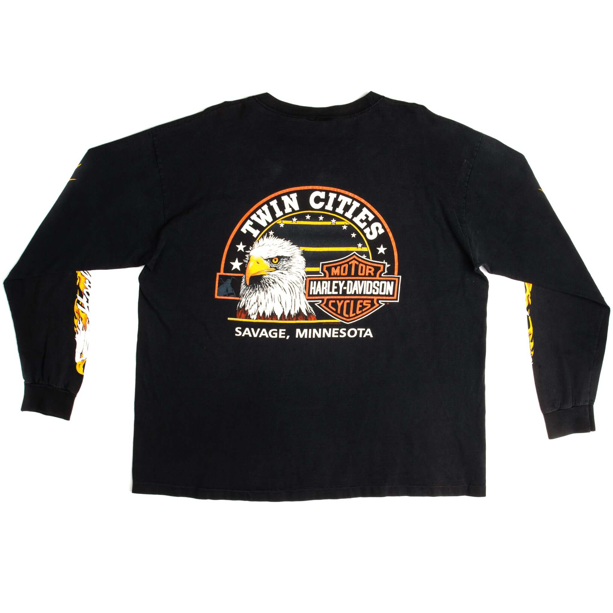 Vintage Harley Davidson Twin City Savage, Minnesota Long Sleeves Tee Shirt 1991 Size 2XL Made In USA. black