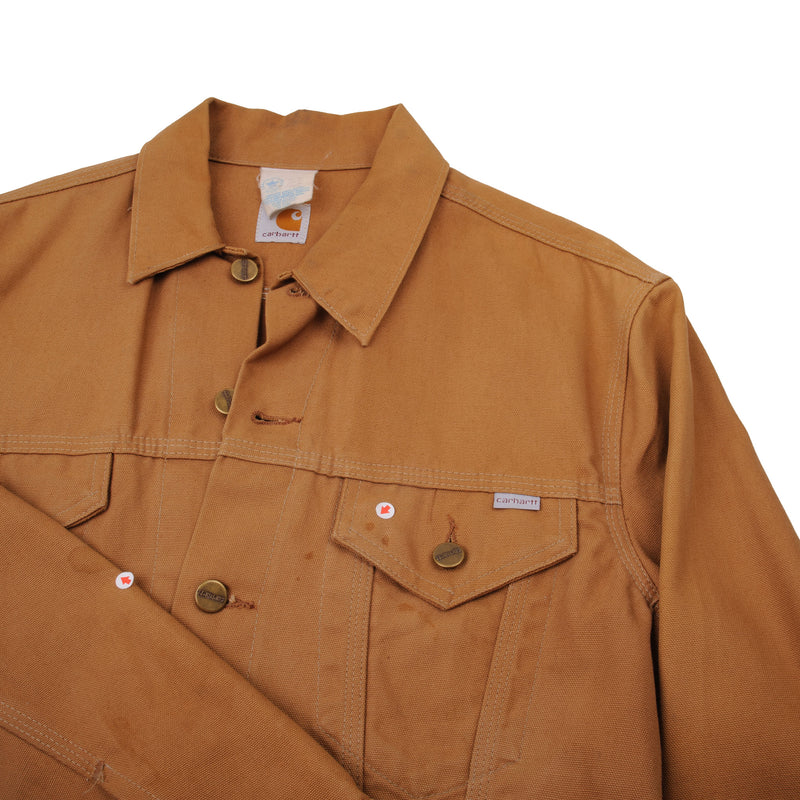 Vintage Carhartt Sherpa Lined Sandstone Denim Jacket 1990S Size Large Made In Usa