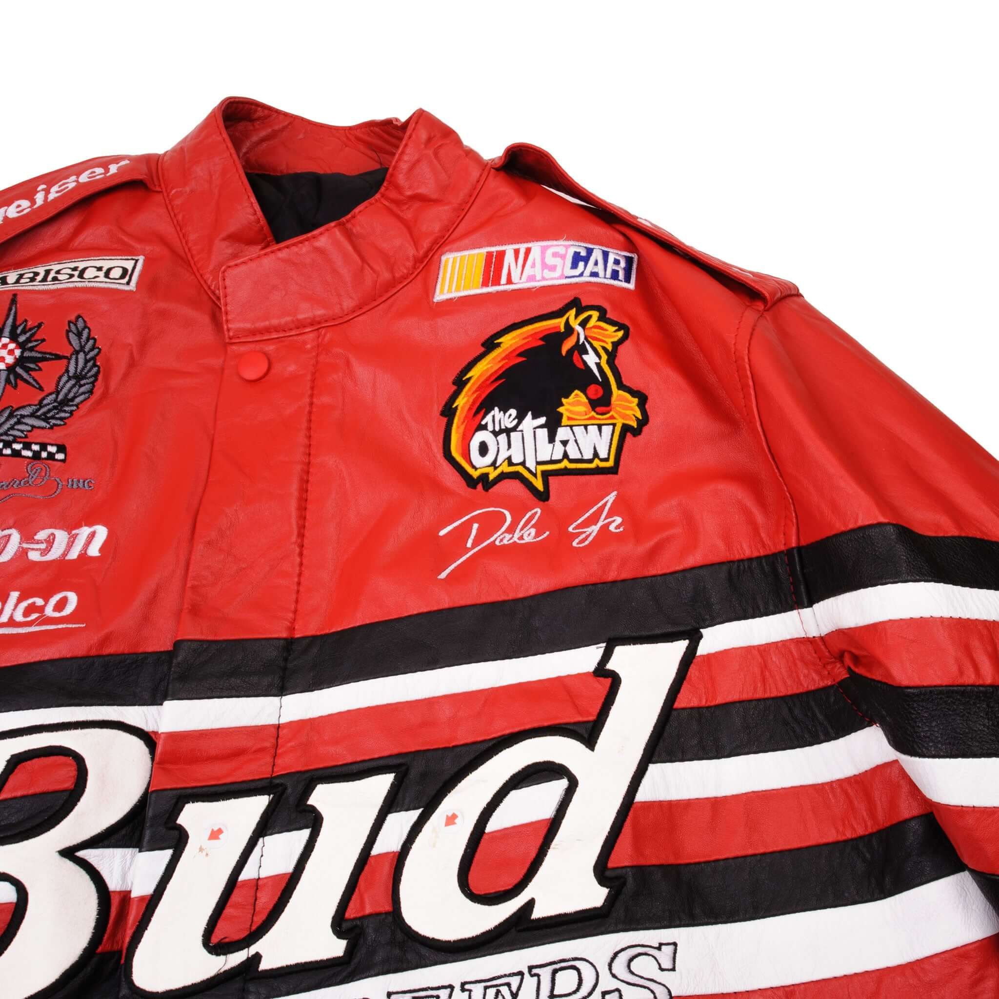 VINTAGE NASCAR DALE EARNHARDT JR BUD LEATHER JACKET 1990S SIZE MEDIUM