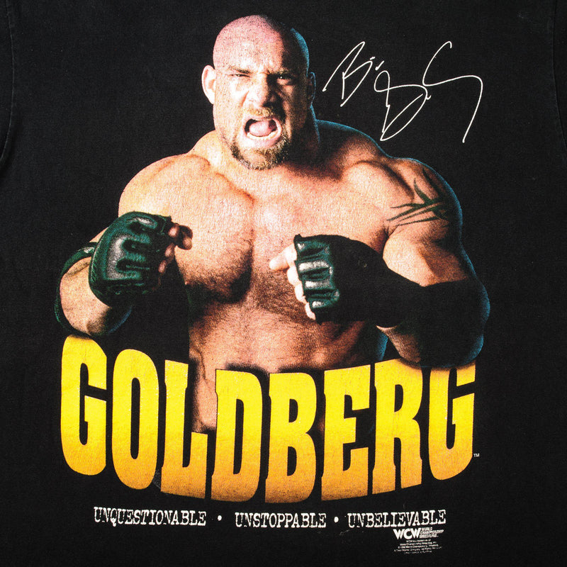 Vintage World Championship Wrestling Goldberg Unquestionable Unstoppable Unbelievable Tee Shirt 1998 Size Large.